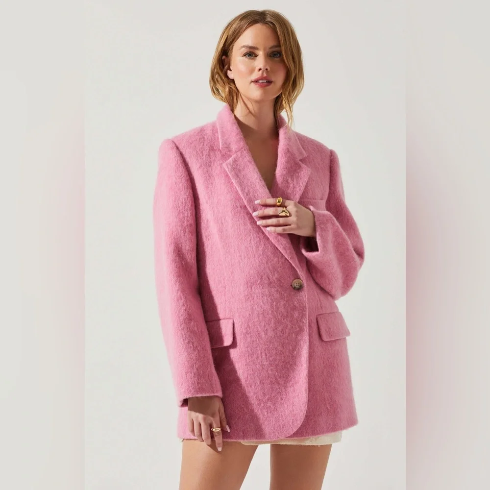 NWT ASTR THE LABEL KINDRA WOOL BLEND COAT  PINK LARGE - Picture 2 of 6